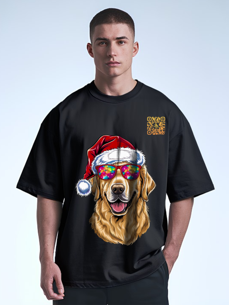 Santa Doggy With Floral Vibes Graphic T-Shirt - Image 3