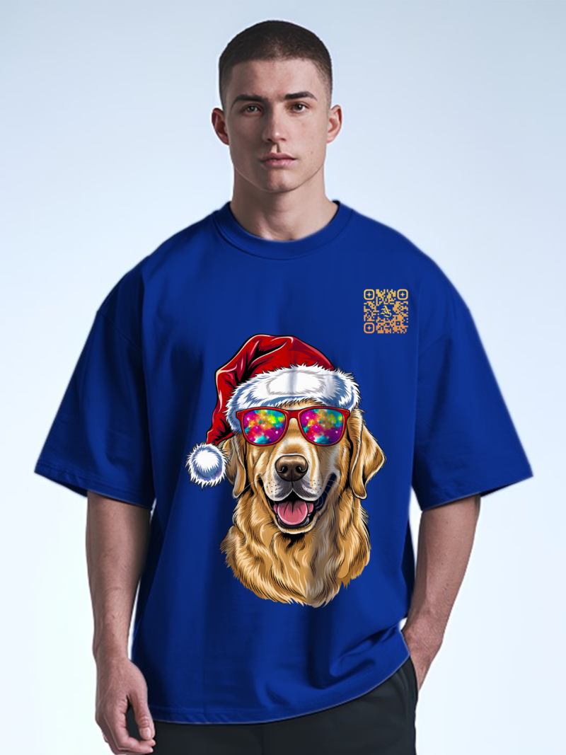 Santa Doggy With Floral Vibes Graphic T-Shirt - Image 5