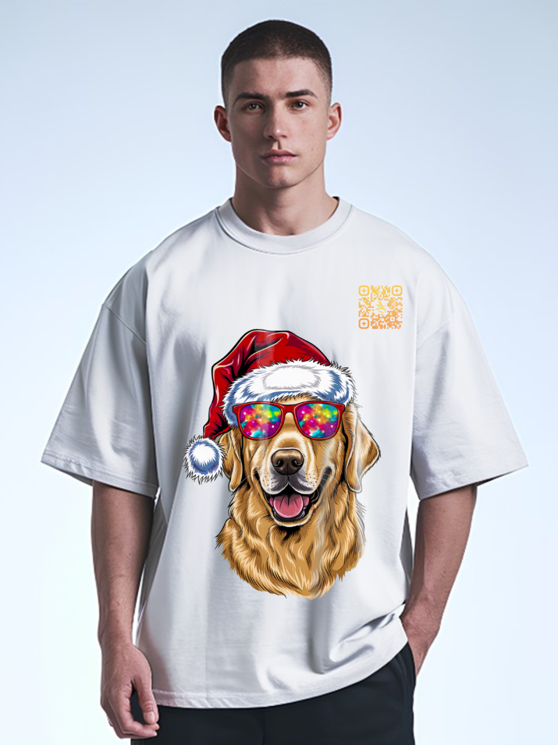Santa Doggy With Floral Vibes Graphic T-Shirt