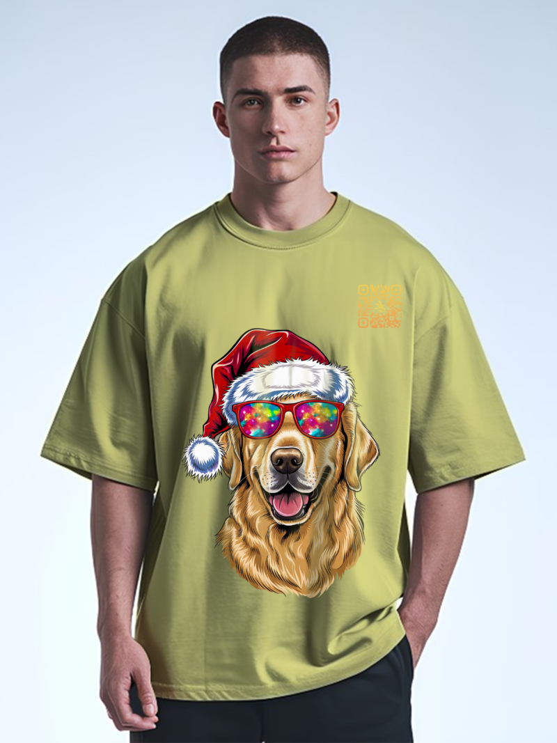 Santa Doggy With Floral Vibes Graphic T-Shirt - Image 7