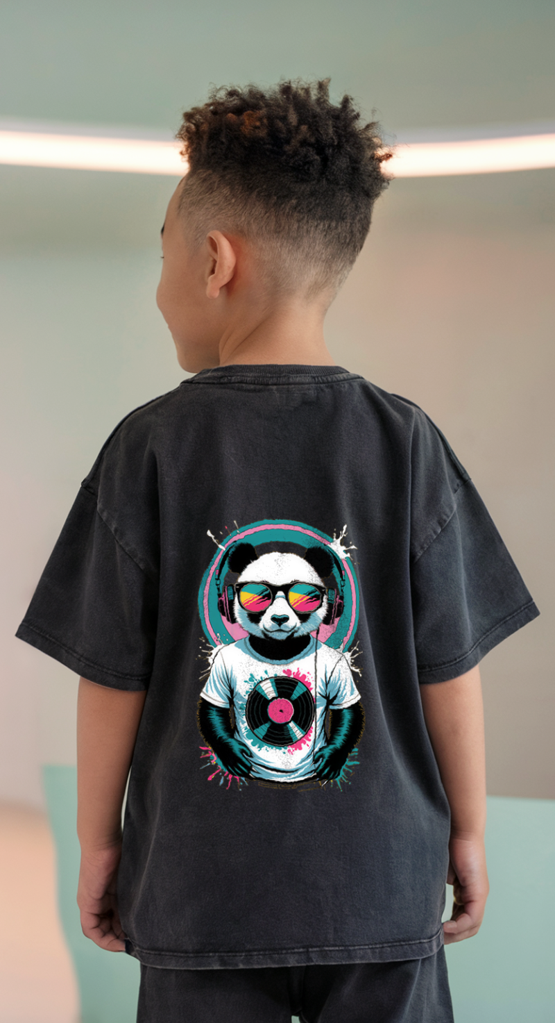 Panda Beats Kids' T-Shirt with Dual-Sided Urban Art - Image 2