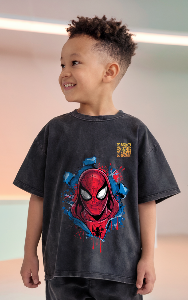 Web Warrior Kids' T-Shirt with Vibrant Spider Design