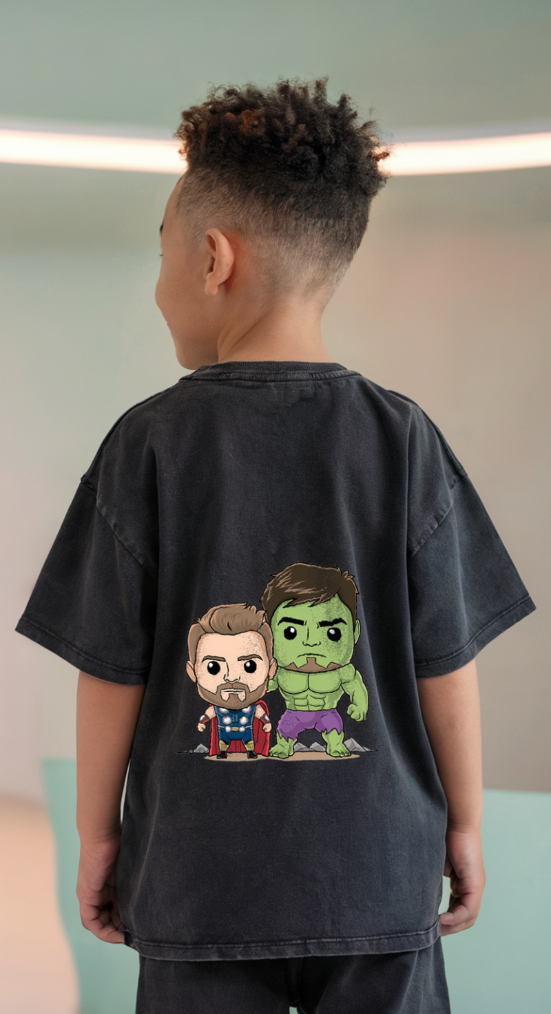 Mighty Heroes Thor And Hulk Kids' T-Shirt with Dynamic Dual-Sided Prints - Image 2